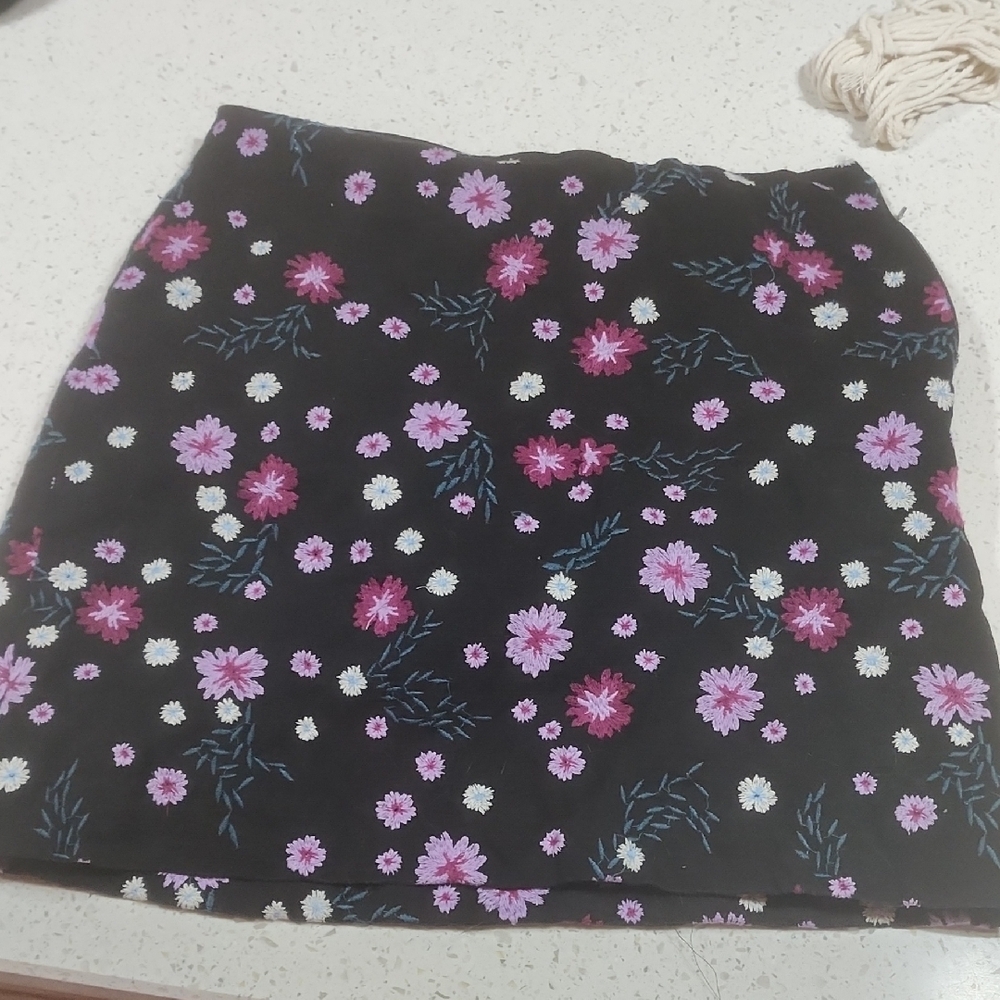 LOFT Black Skirt with Pink Floral Design